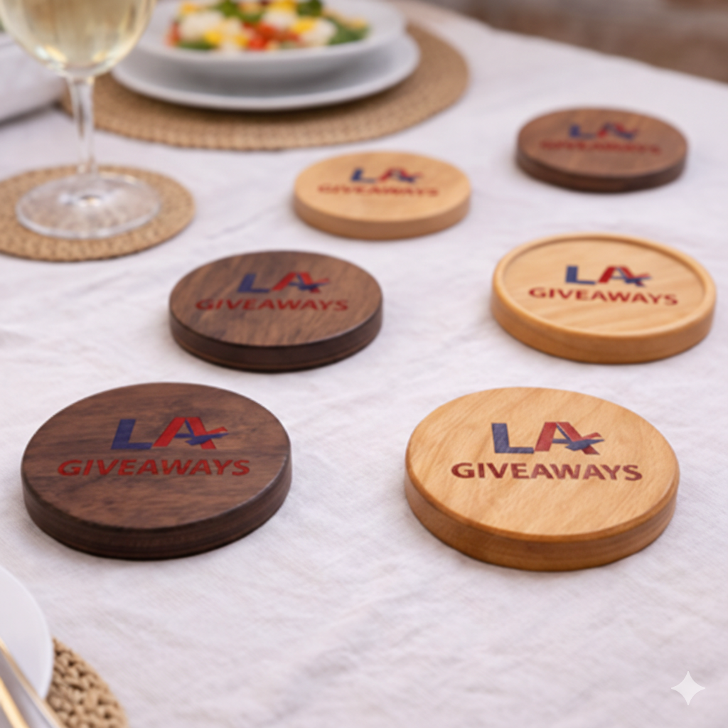 CR-cstr-Esh-02 Reusable Thick Drink Coasters Walnut Wood custom logo - Image 1