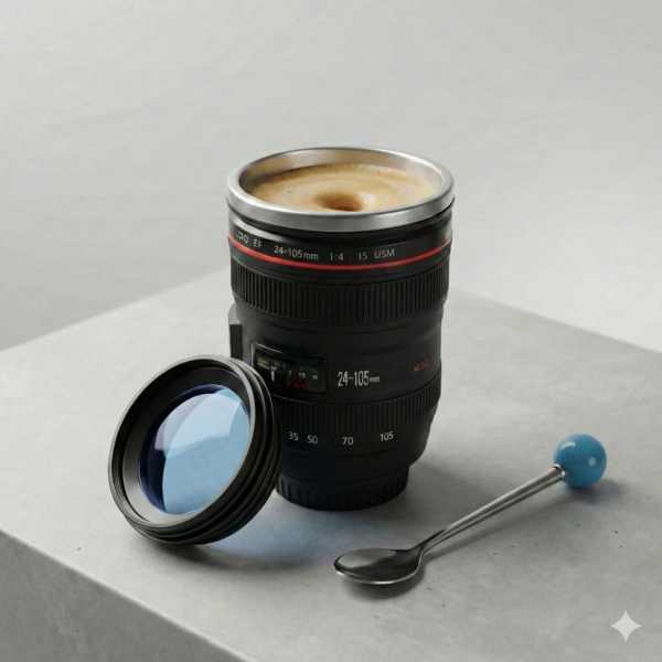 Camera Lens Style Insulated Coffee Mug for Photographers Pro