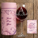 Personalized Initial Wine Glass with Gift Tube Box Set