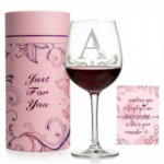 Personalized Initial Wine Glass with Gift Tube Box Set