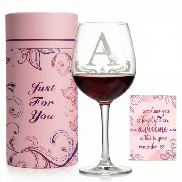 Personalized Initial Wine Glass with Gift Tube Box Set