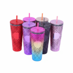 Double Wall Plastic Studded Tumblr Cup With Straw and Lid Du - Image 7