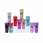 Double Wall Plastic Studded Tumblr Cup With Straw and Lid Du - Image 2