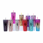 Double Wall Plastic Studded Tumblr Cup With Straw and Lid Du - Image 5