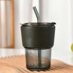 15Oz Glass Tumbler With Straw And Lid