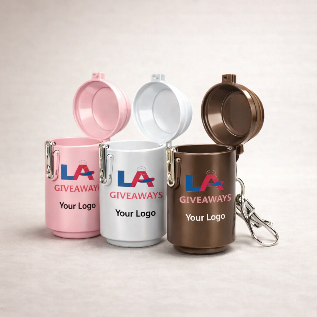 KC-KC-Esh-02 Metal Custom Ashtray with Lid Keychain Mini trash Can cute - Image 1