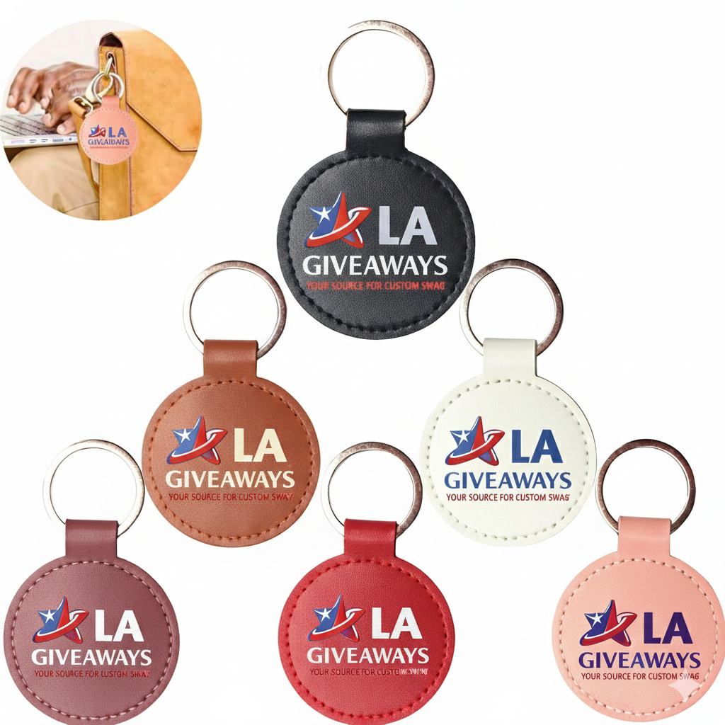 KC-KC-UZR-05 1 Leather Round Shaped Keychain - Image 1