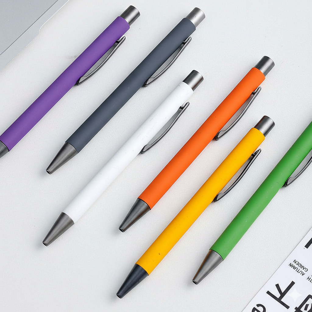 SOS-PEN-UZA-03 3 Custom Logo Metal Ballpoint Pens Sports Style Business Offic - Image 1