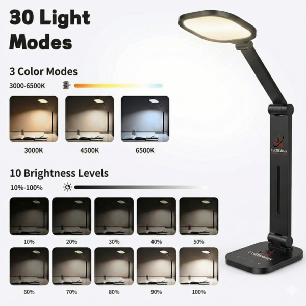 LED Desk Lamp for Home Office, Eye-Caring Modern Light