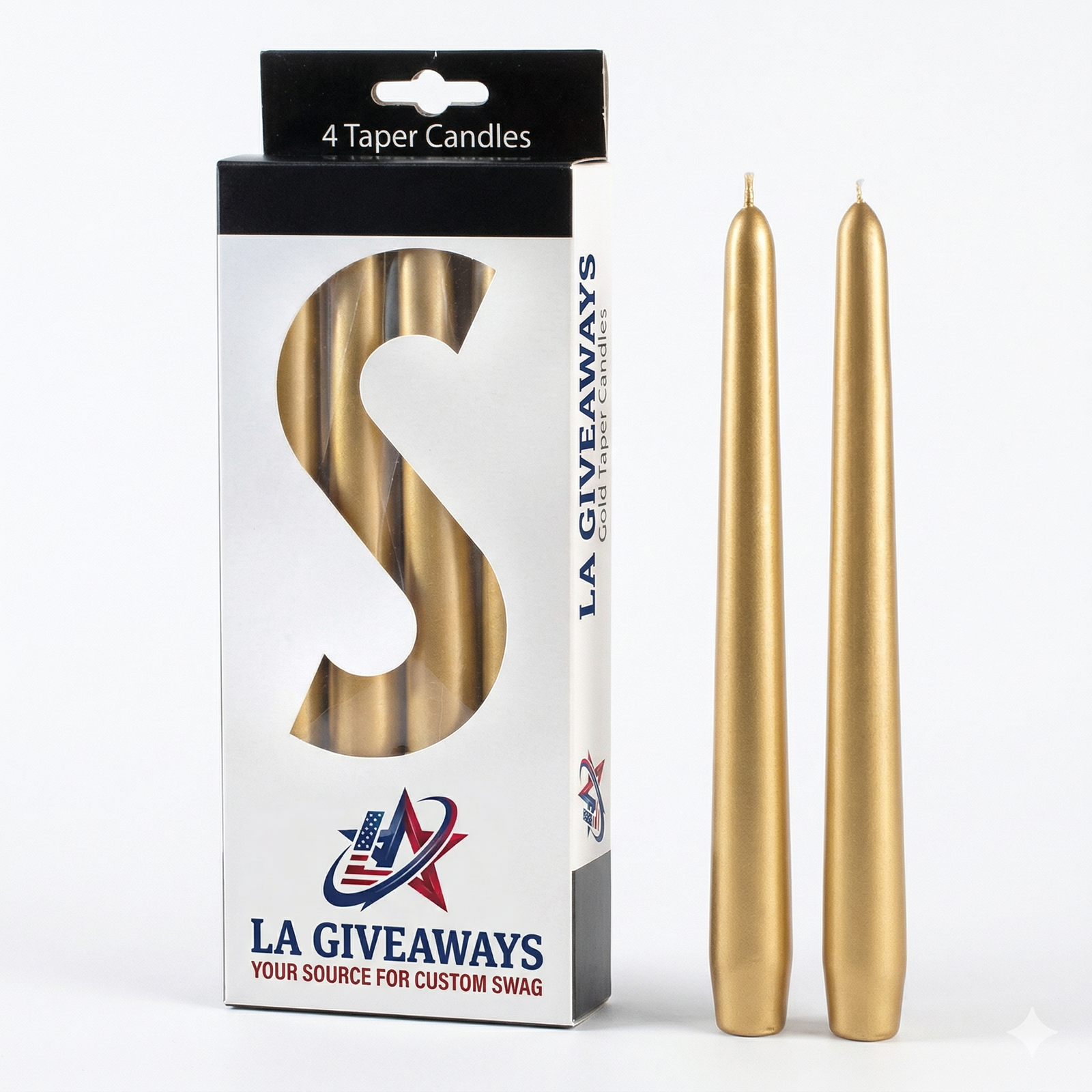 CD-CD-SAM-02 (2) 9" Gold Taper Candles Set of 4