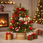 Customizable Mini Gold Red Christmas Tree Ornaments