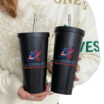 Double-Walled Insulated 20oz Stainless Steel Cup with Straw