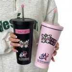 Double-Walled Insulated 20oz Stainless Steel Cup with Straw