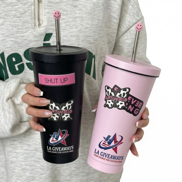 Double-Walled Insulated 20oz Stainless Steel Cup with Straw