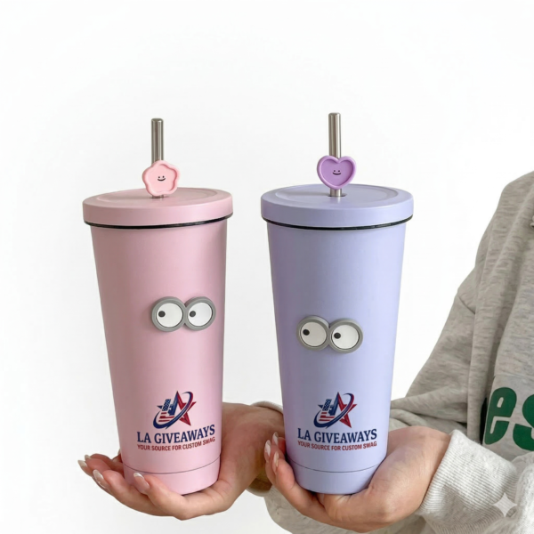 Double-Walled Insulated 20oz Stainless Steel Cup with Straw