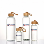 Custom logo Glass Water Bottle with Stainless steel and lid