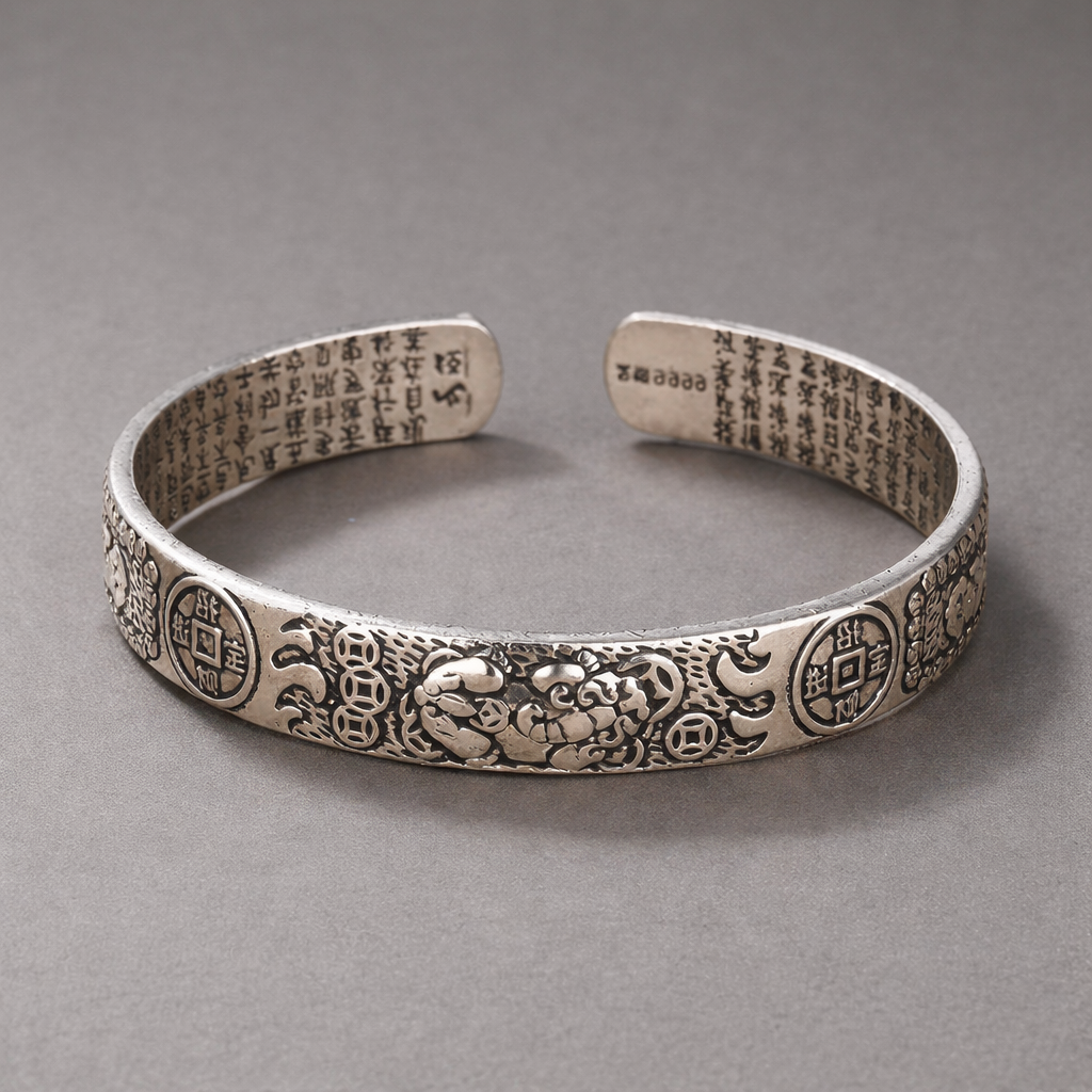 HB-bang-Esh-01 (1) Vintage Copper Silver Plated Cuff Bracelet Good Luck Bangle - Image 1