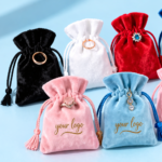 Velvet Jewelry Pouch Custom Drawstring Bag With Brand logo