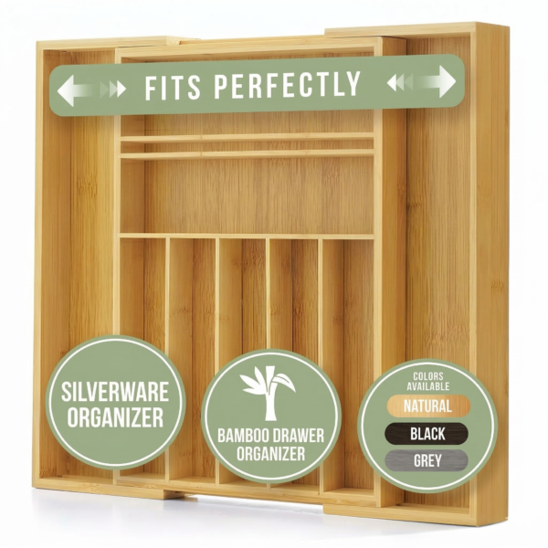Expandable Bamboo Cutlery & Utensil Drawer Organizer