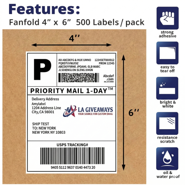 4" x 6" Fanfold Direct Thermal Shipping Labels