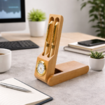 Wood Double Ballpoint Pen Set case with Pocket Watch