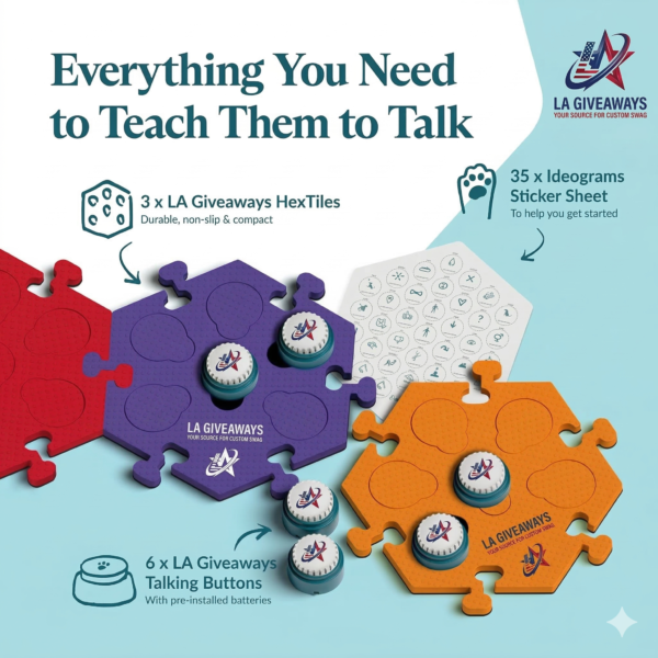 6-Button Pet Communication Kit with 3 HexTile Mats