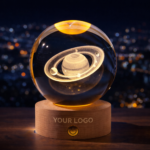 Ornament 3D Led Lights Universe Glass Ball Wooden Base