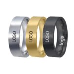 Glossy Stainless Steel Ring with Laser Logo