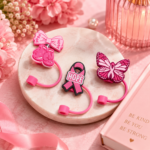 Breast Cancer Awareness Silicone Straw Topper Assortment - Pack of 9 - Image 2