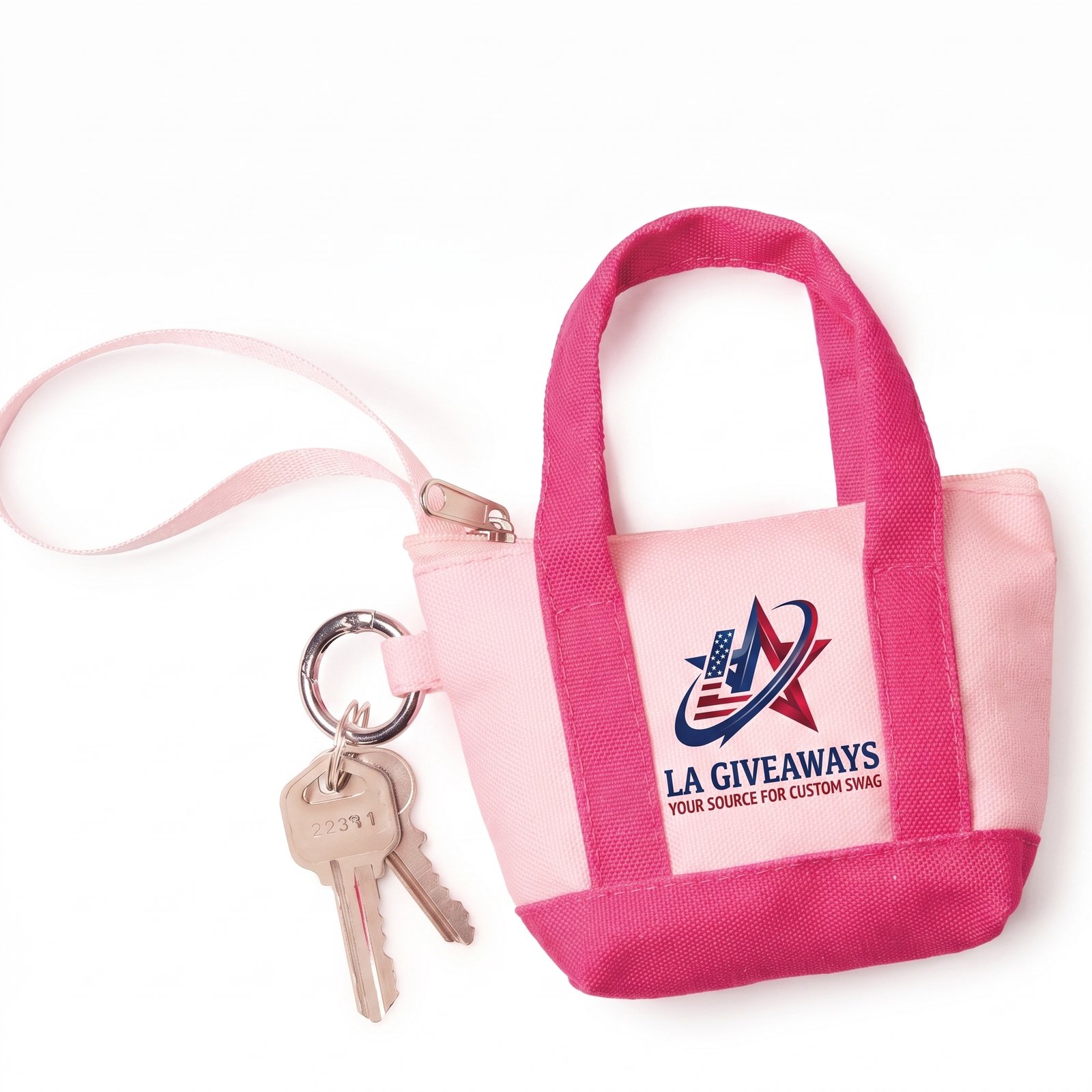 Wristlet Pink Vibes, Healthy Lives Mini Cotton Tote Bag Wallet With Carabiner & Wristlet - Image 1