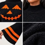 Women's Pumpkin Jacquard Cropped Knit Sweater - Image 4