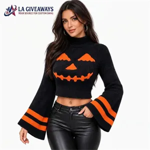 375325457 Women's Pumpkin Jacquard Cropped Knit Sweater - Image 1