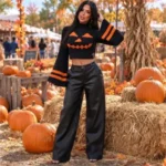 Women's Pumpkin Jacquard Cropped Knit Sweater - Image 3