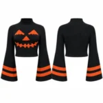 Women's Pumpkin Jacquard Cropped Knit Sweater - Image 2