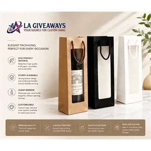 375326664 Kraft Paper Single Wine Gift Bag with PVC Window - Image 1