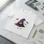 Custom Halloween Pumpkin & Witch Graphic Cotton T-Shirt - Image 3
