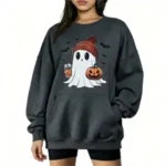 Women's Oversized Halloween Ghost & Pumpkin Sweatshirt - Image 3