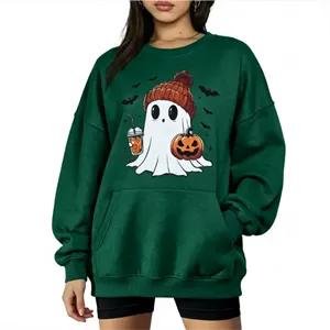 375740296 Women's Oversized Halloween Ghost & Pumpkin Sweatshirt - Image 1