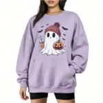 Women's Oversized Halloween Ghost & Pumpkin Sweatshirt - Image 2