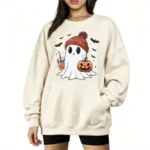 Women's Oversized Halloween Ghost & Pumpkin Sweatshirt - Image 4