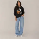 Women's Oversized Printed Fleece Crew Neck Sweatshirt