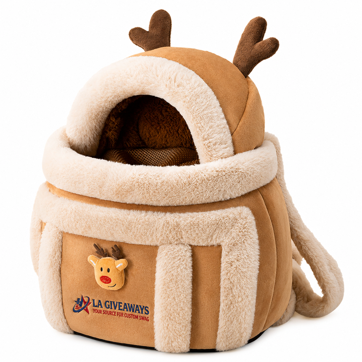 BACKPACK 1 Reindeer plush pet carrier backpack with hand warmers - Image 1