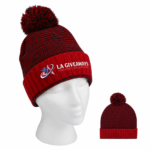 Fine-striped knit beanie with folded cuff & yarn pom