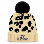 Trendy leopard print knit beanie with plush black pom - Image 2