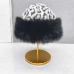 Luxe faux fur Cossack hat with leopard print & black fur - Image 2