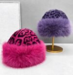 Luxe faux fur Cossack hat with leopard print & black fur - Image 4