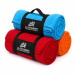 Customized Soft polar fleece travel blanket with carry strap