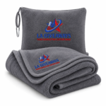 2-in-1 travel blanket & pillow pouch with luggage clip