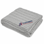 Elegant navy cable knit chenille blanket with custom logo - Image 3