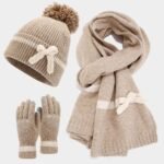 Cozy 3pcs knit set: pom beanie, scarf & touchscreen gloves - Image 2